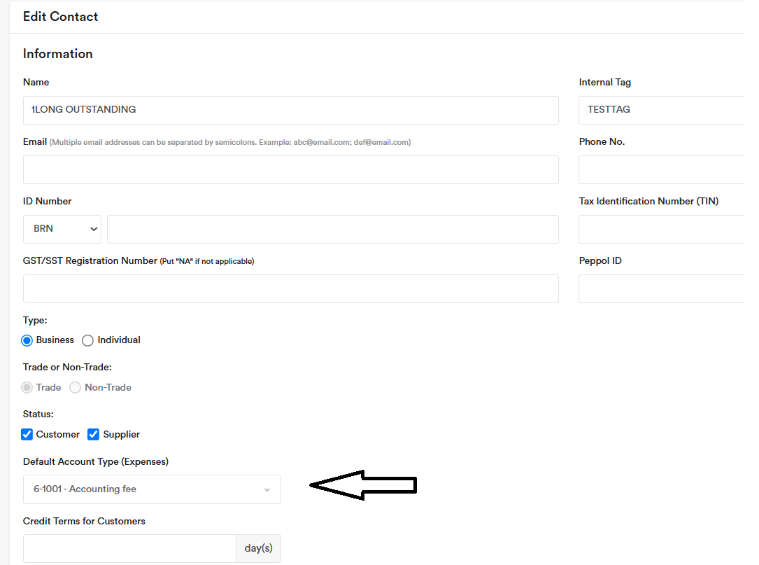 Create Contacts - Default Account Type (Expenses) 1 Create Contacts Default Account Type Expenses 1