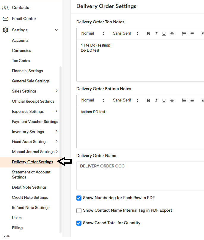 Delivery Order Settings 1 Delivery Order Settings 1