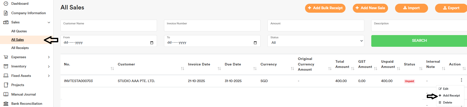 Sales Receipt Recording 1 Sales Receipt Recording 1